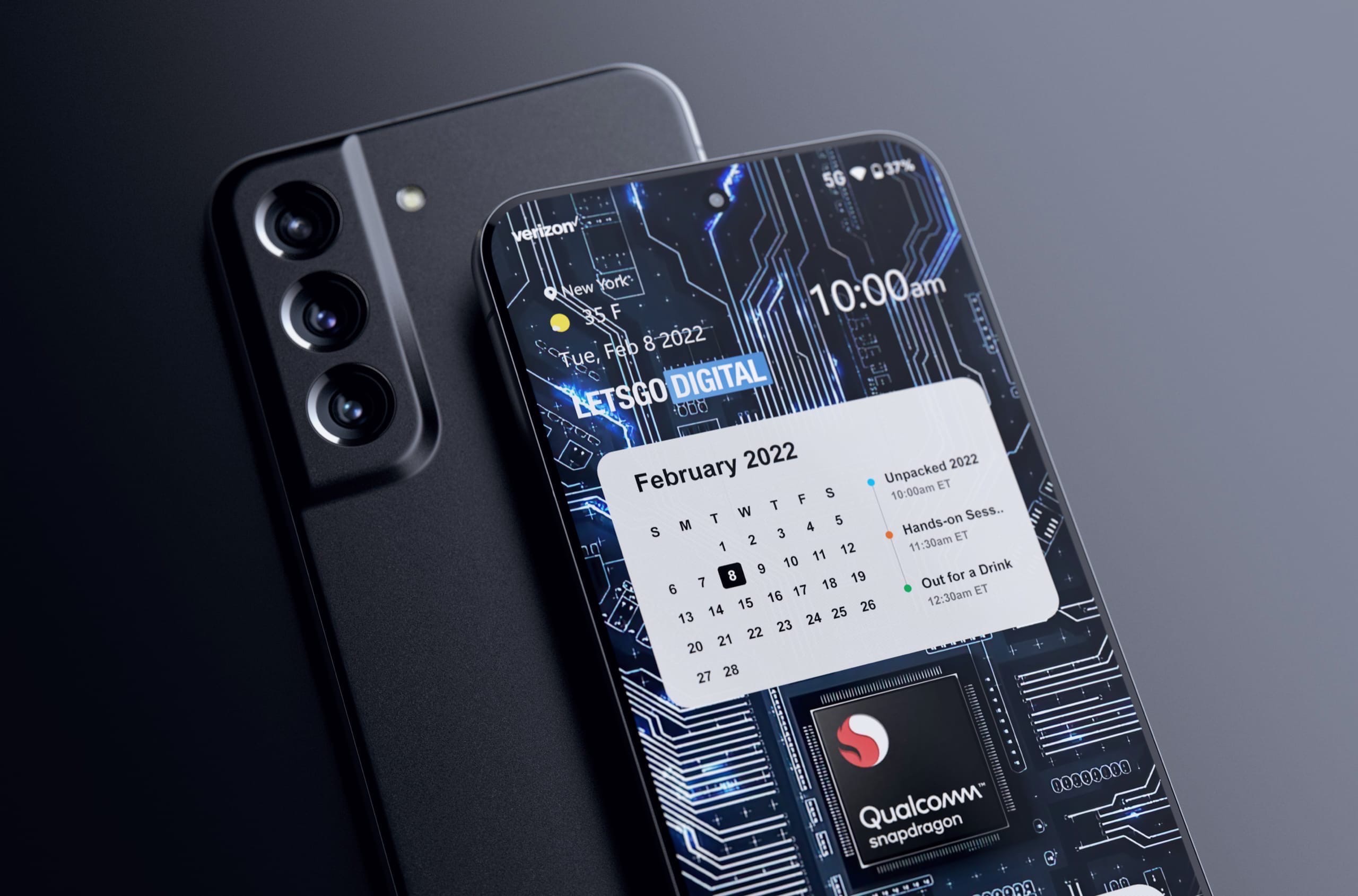 Ловите свеженькие рендеры Samsung Galaxy S22 от Let’s Go Digital. Линейка должна быть представлена 8 февраля 2022 года.
