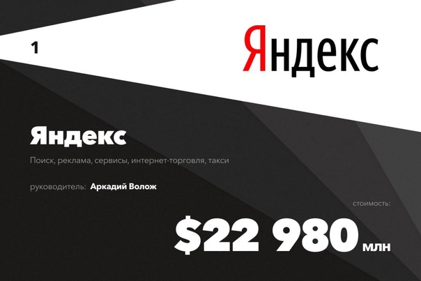 Forbes составил рейтинг самых дорогих интернет-компаний в России в 2021 году (цифры в миллиардах долларов США):