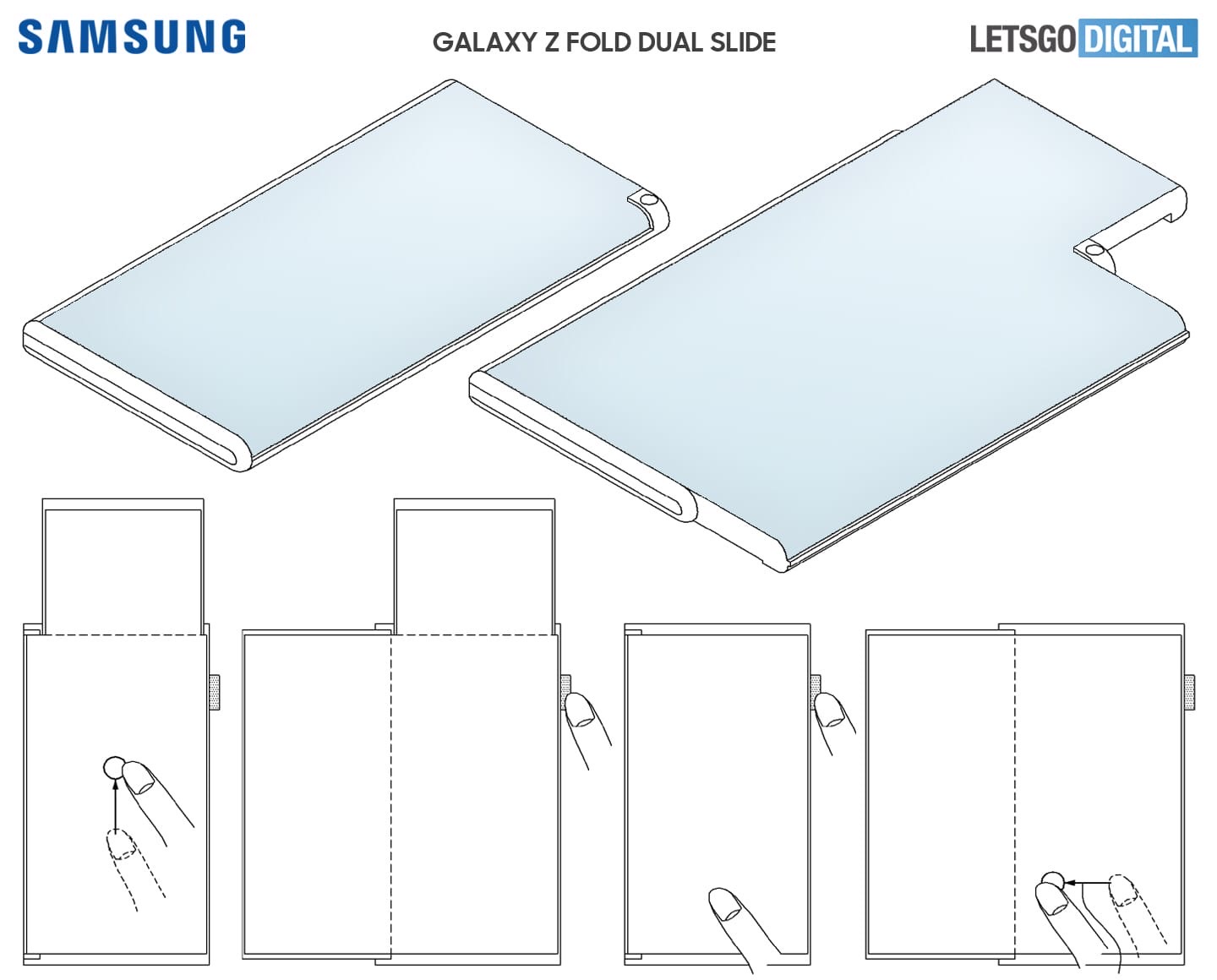Samsung зарегистрировала патент на устройство способное растягиваться одновременно сразу в двух перпендикулярных друг к другу направлениях.